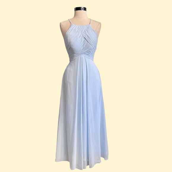 Azazie Dresses & Skirts - Blue Pleated Halter Chiffon Open Back Bridesmaid Formal Dress XSMALL